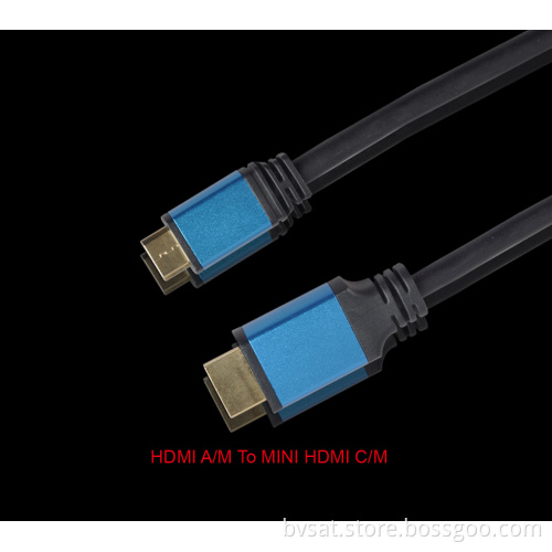 Blue Color Nylon Sleeve Metal Shell Flat Zinc 1.4 Hdmi Cable